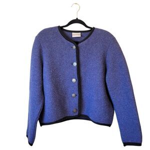 Strapf Blue/Purple 100% Wool Knit Button Front Cardigan Women's Size 44